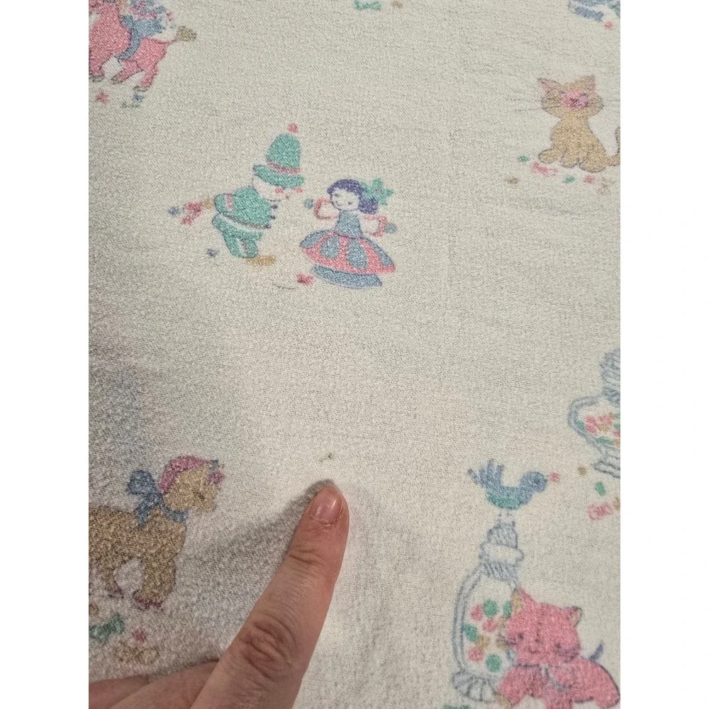 Vintage 90s‎ Baby Receiving Blanket Swaddle Animals Dolls Pastel Print 41x26